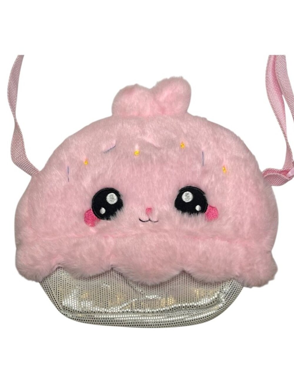 Plush Cupcake Shaped Kids Shoulder Bag With Adjustable Strap & Glittery Base